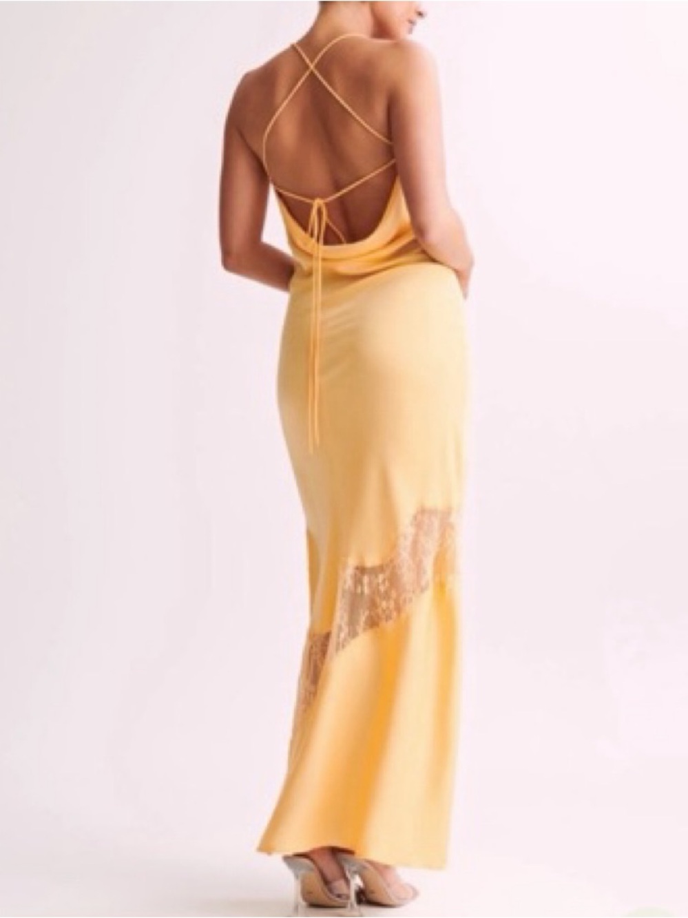 Meshki Chandra Lace Satin Maxi Dress Lemon - Picture 3 of 4